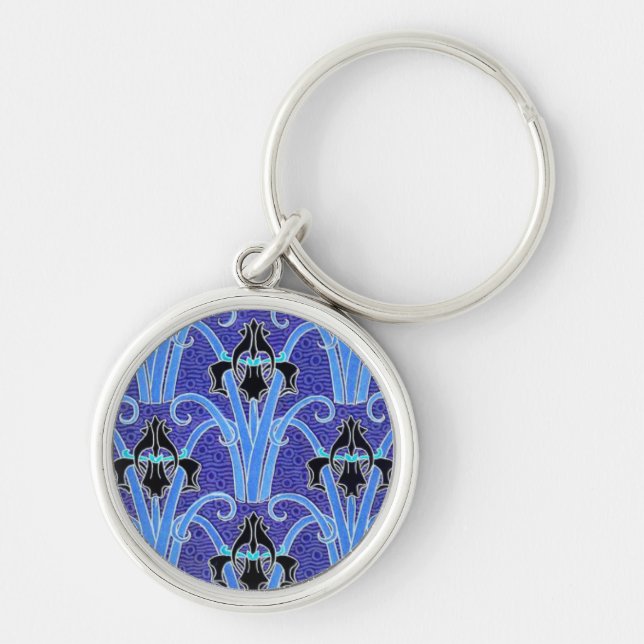 Art nouveau iris flower black purple verneuil  keychain (Front)