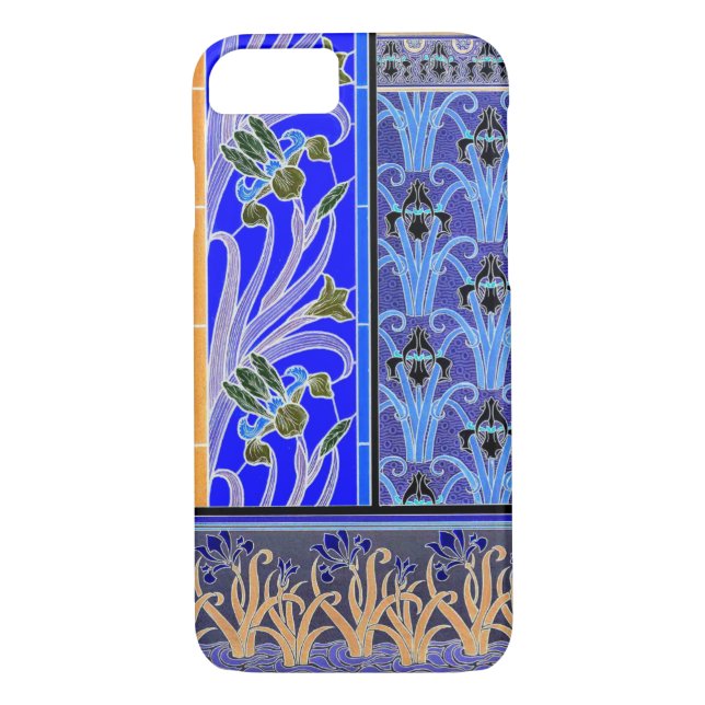 Art nouveau iris flower elegant  blue verneuil  Case-Mate iPhone case (Back)