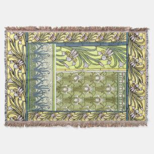 Art Nouveau Iris Flowers Floral Garden Throw Blanket