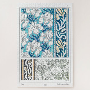 Art nouveau iris lily floral textile art jigsaw puzzle