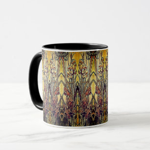 Art nouveau iris pattern gold bronze red elegant  mug