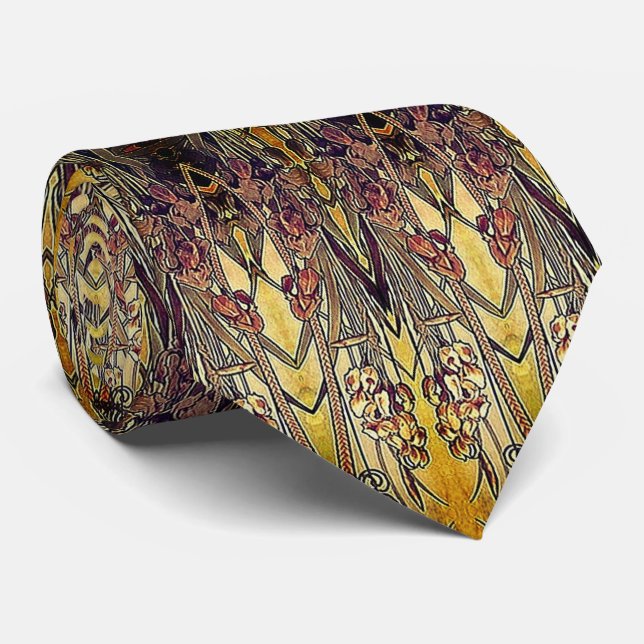 Art nouveau iris pattern gold bronze red elegant  tie (Rolled)