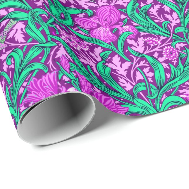 Art Nouveau Iris Print, Amethyst Purple Wrapping Paper (Roll Corner)
