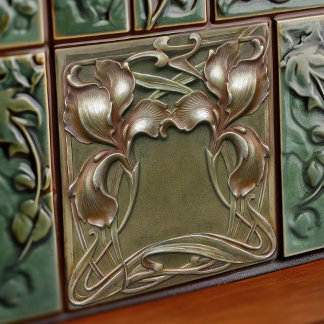 Art Nouveau Iris Symmetrical Floral Wall Art Tile