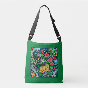 Art Nouveau Jacobean Floral, Emerald Green  Crossbody Bag