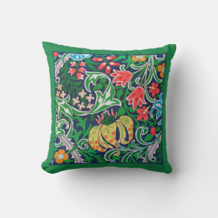 Art Nouveau Jacobean Floral, Emerald Green Outdoor Pillow