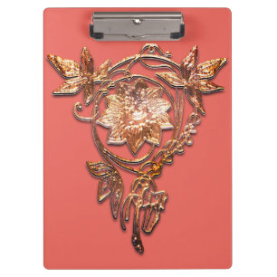 Art nouveau jewel floral brass and peach elegant  clipboard