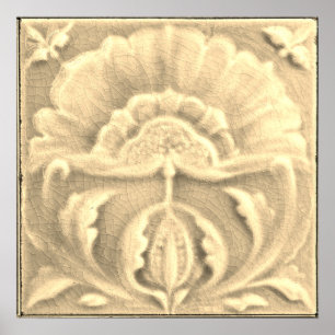Art nouveau jugendstil flower tile crackle finish poster
