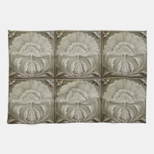 Art nouveau jugendstil flower tile design brown kitchen towel