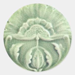 Art nouveau jugendstil flower tile design green classic round sticker