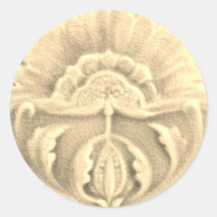 Art nouveau jugendstil flower tile gold cream classic round sticker