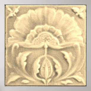Art nouveau jugendstil flower tile gold cream  poster