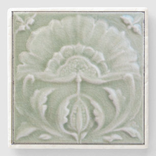 Art nouveau jugendstil flower tile grey green stone coaster