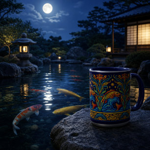 Art Nouveau Koi Fish & Flowers Frieze Pattern Mug