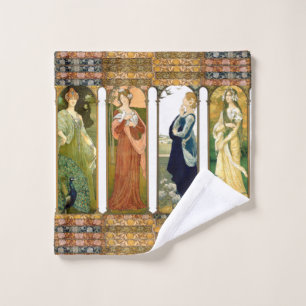 Art Nouveau Ladies Birds Flowers Bath Towel Set