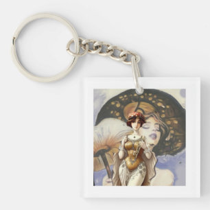 art nouveau lady artist designer mushroom trippy keychain