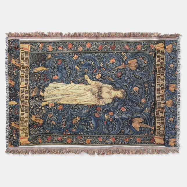 Art Nouveau Lady Birds Morris Floral Throw Blanket (Front)