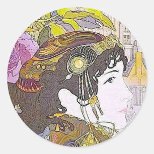 Art Nouveau Lady Classic Round Sticker