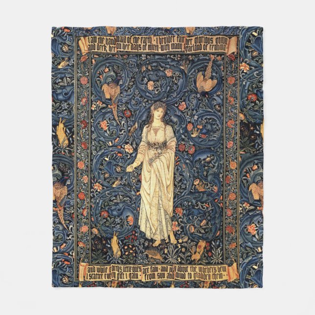Art Nouveau Lady Flower Bird Rabbit Fleece Blanket (Front)