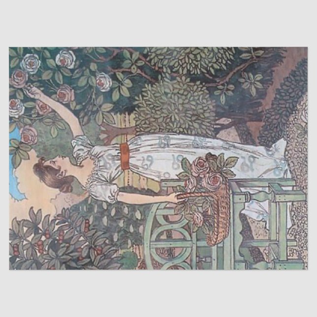 Art Nouveau Lady Garden French Flower Decoupage  Tissue Paper (Front)