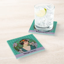 Art Nouveau Lady in Green & Lavender - your text