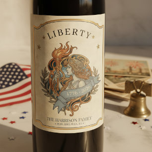 Art Nouveau Lady Liberty USA 250 Motif ID1303 Wine Label