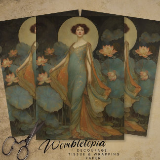 Art Nouveau Lady Portrait with Waterlilies Tissue Paper