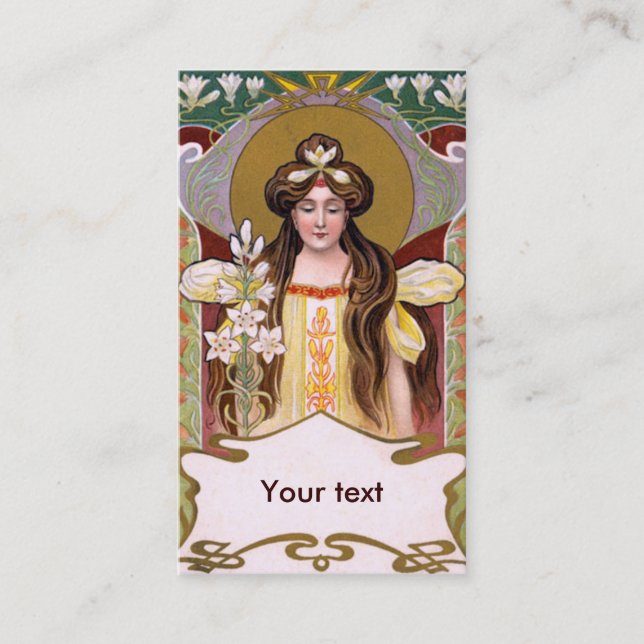 Art Nouveau Lady with Lilies Business Card (Front)