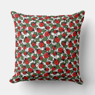 Art Nouveau Ladybug Insects Pattern Throw Pillow