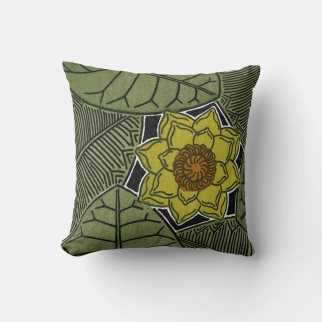 Art Nouveau Leaf & Flower Design Throw Pillow (Front)