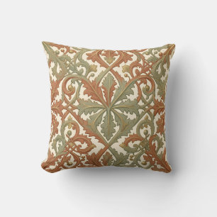 Art Nouveau Leaf Scroll Terracotta Sage Pattern Throw Pillow