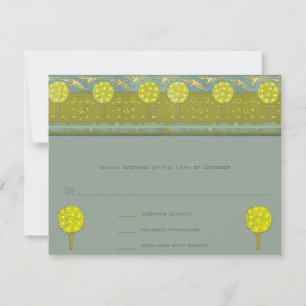 Art Nouveau Lemon Yellow Teal Blue Tree RSVP Card