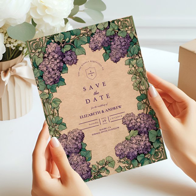 Art Nouveau Lilac Wedding Save The Date (Creator Uploaded)