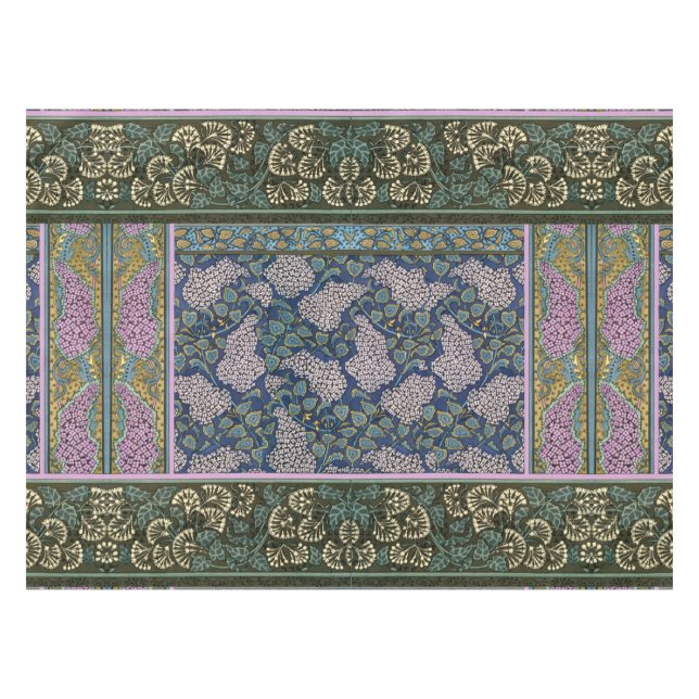 ART NOUVEAU LILACS,FOLIAGE Lilac Blue Green Floral Tablecloth (Front (Horizontal))