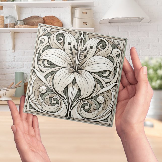 Art nouveau Lilly Floral Tile (art nouveau floral Lilly tiles for a vintage rétro flowers style)