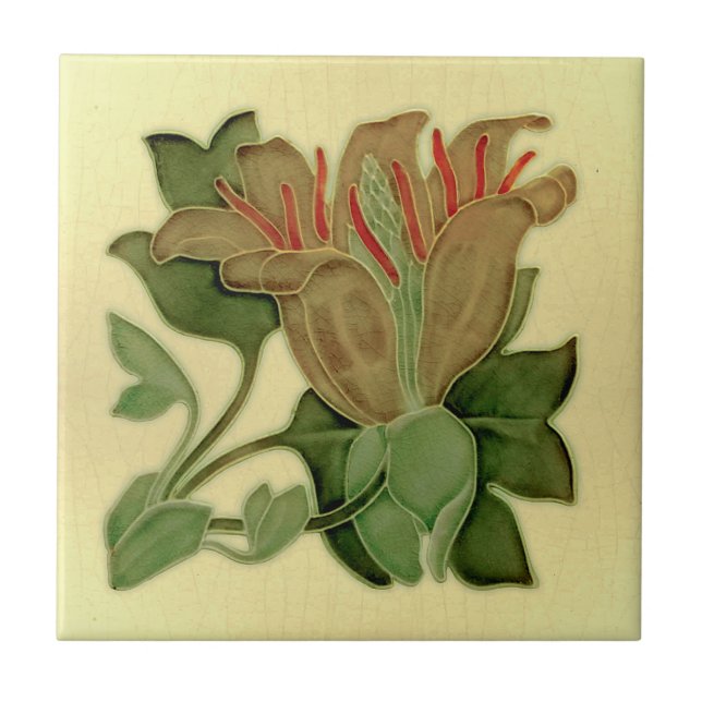 Art Nouveau Lily Antique Pilkington Repro Tile (Front)