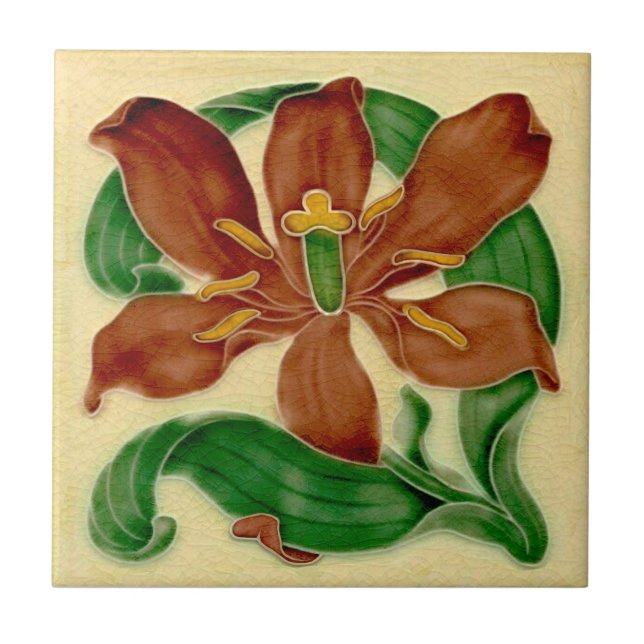 Art Nouveau Lily Antique Pilkington Repro Tile (Front)