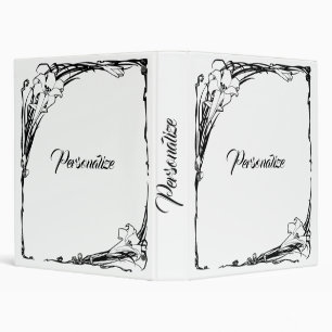 Art nouveau lily black and white elegant  binder