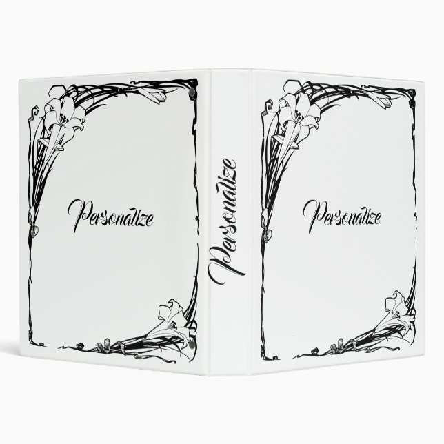Art nouveau lily black and white elegant  binder (Background)