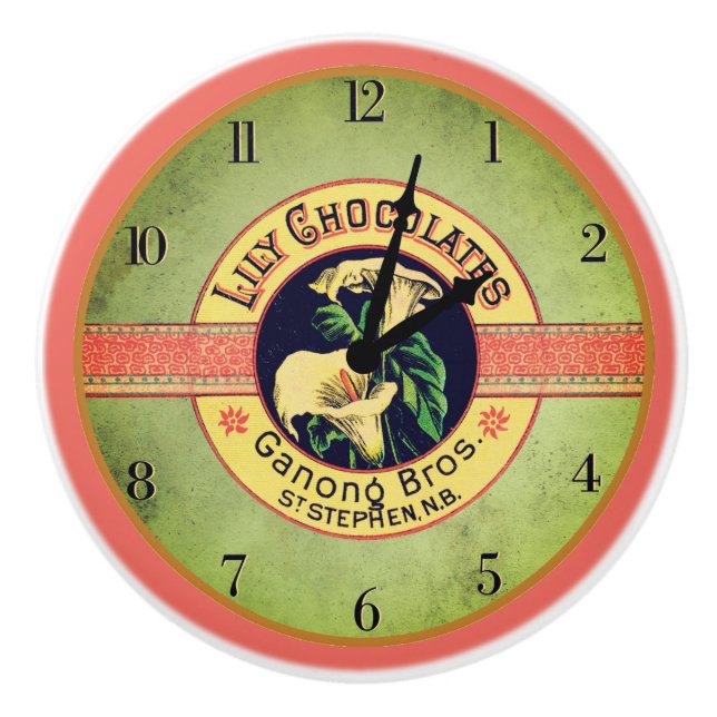 Art nouveau lily chocolate advertisement clock ceramic knob (Front)