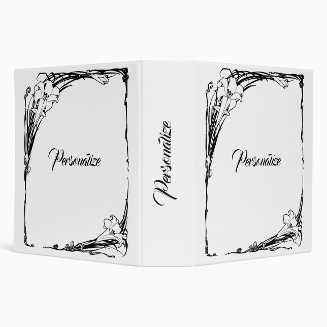 Art nouveau lily flower black and white elegant  binder (Background)