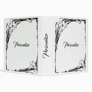 Art nouveau lily flower black and white elegant  binder