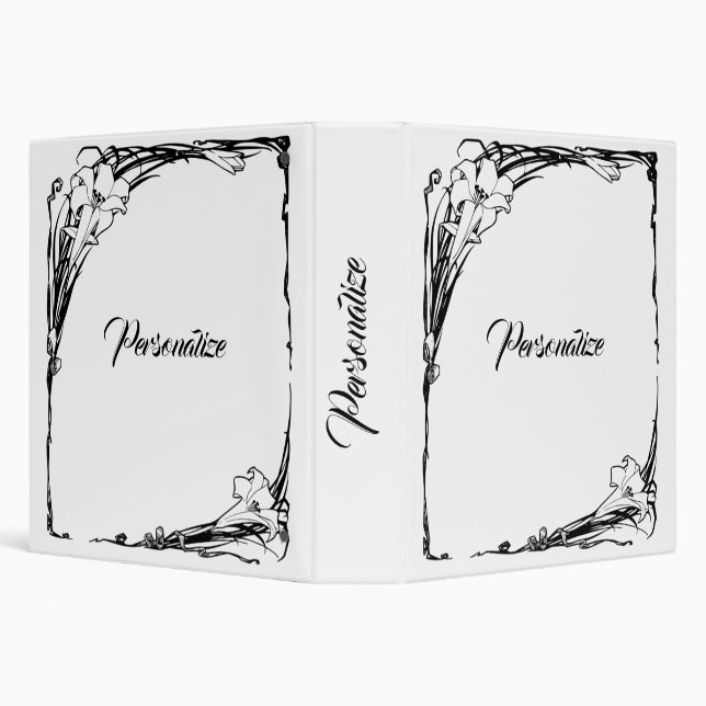 Art nouveau lily flower black and white elegant  binder (Background)