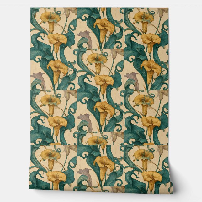 Art Nouveau Lily Swirls Wallpaper (Unrolling)