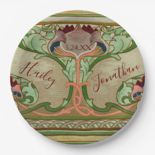 Art Nouveau Lotus Flower Personalize Wedding Decor Paper Plate