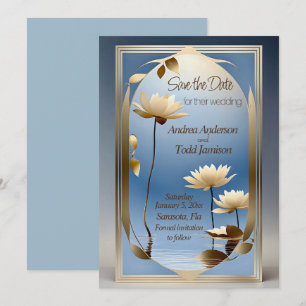 Art nouveau lotus flowers wedding  save the date