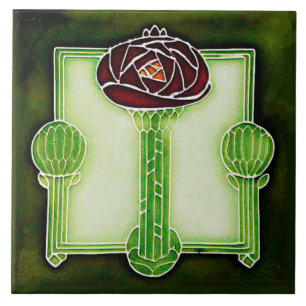 Art Nouveau Mackintosh Rose (Green) Ceramic Tile