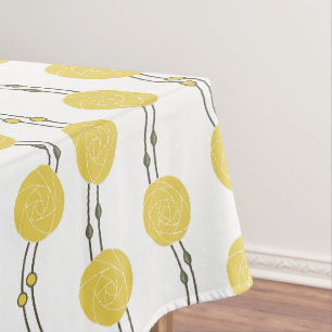 Art Nouveau Mackintosh Rose Stripes Yellow Tablecloth