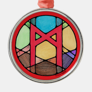 Art Nouveau Mannaz Rune of Humanity Metal Ornament