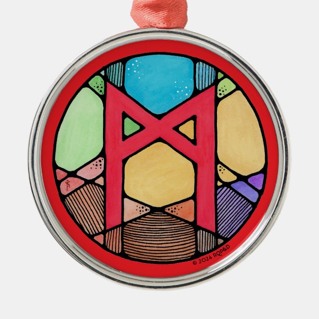 Art Nouveau Mannaz Rune of Humanity Metal Ornament (Front)